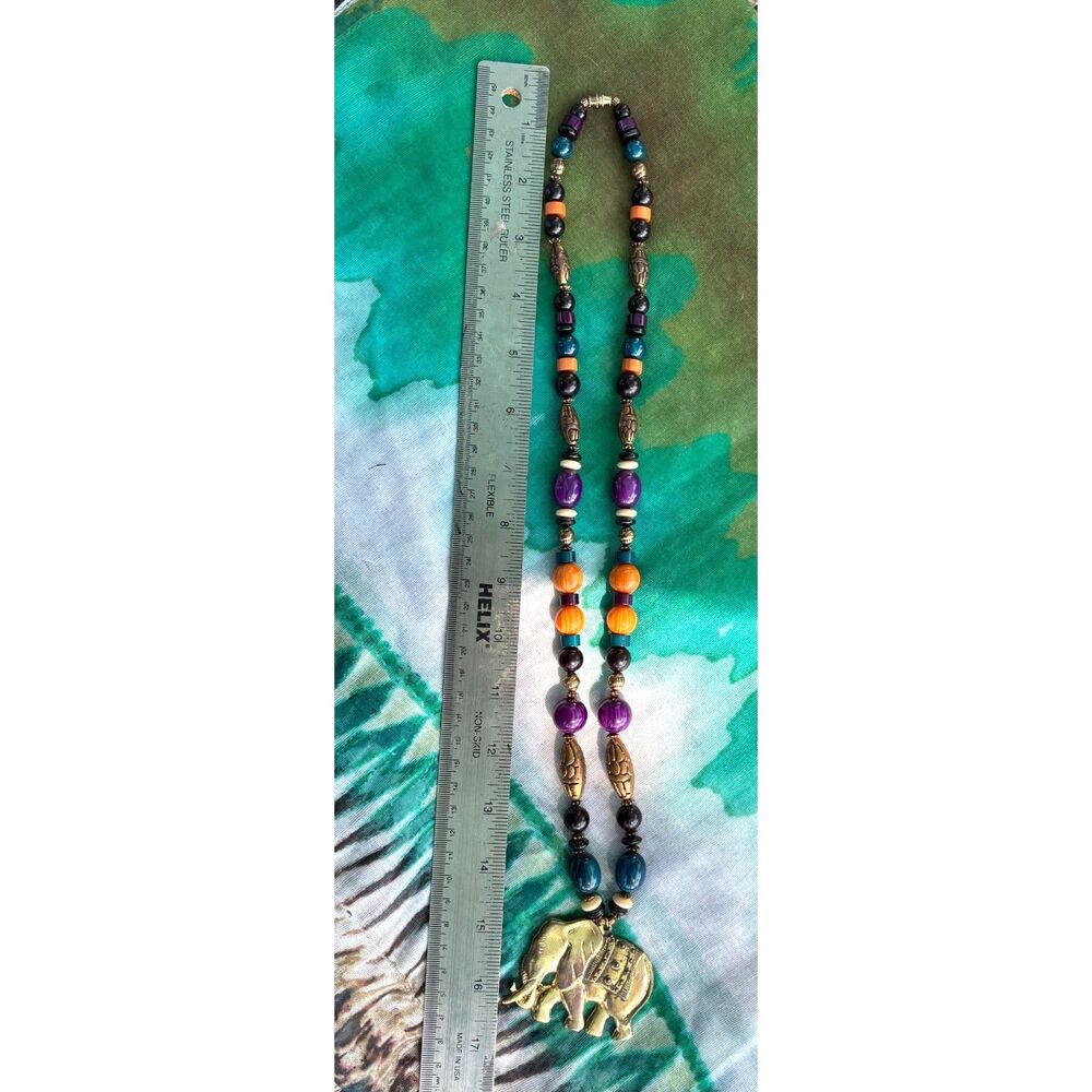 VTG Elephant Necklace Boho Statement Jewelry Tribal Ethnic Inspired Artisan - Picture 3 of 3